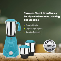 Kenstar Mixer Grinder With Powerplus Hybrid Motor And 3 Multi Function Stainless Steel Jars 500W, Cyan Colour