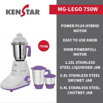 Kenstar Mixer Grinder With Powerplus Hybrid Motor And 3 Multi Function Stainless Steel Jars 750W, Purple/White
