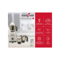 Kenstar Mixer Grinder With Powerplus Hybrid Motor And 3 Multi Function Stainless Steel Jars 1000W, White/Grey