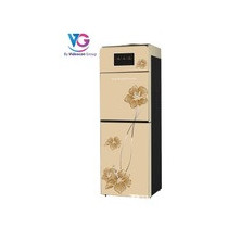 VG Top Loading Glass Door Water Dispenser With Hot, Cold And Normal Water And Compressor Cooling, Cabinet With Refrigerator, Floor Standing (Gold)