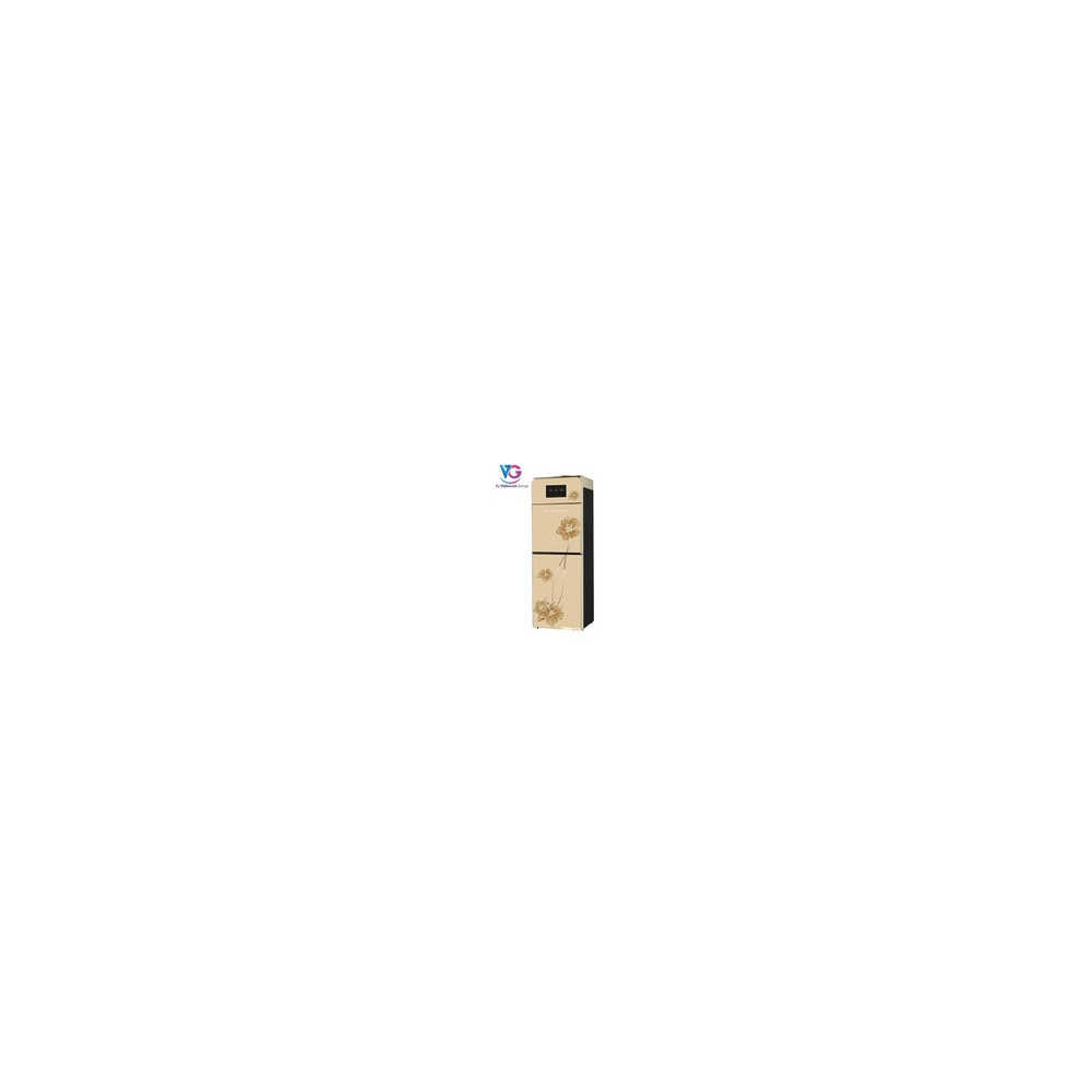 VG Top Loading Glass Door Water Dispenser With Hot, Cold And Normal Water And Compressor Cooling, Cabinet With Refrigerator, Floor Standing (Gold)