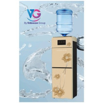 VG Top Loading Glass Door Water Dispenser With Hot, Cold And Normal Water And Compressor Cooling, Cabinet With Refrigerator, Floor Standing (Gold)