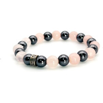 Natural Rose Quartz And Hematite Beads By Mikhail, 8MM, Pink/Black