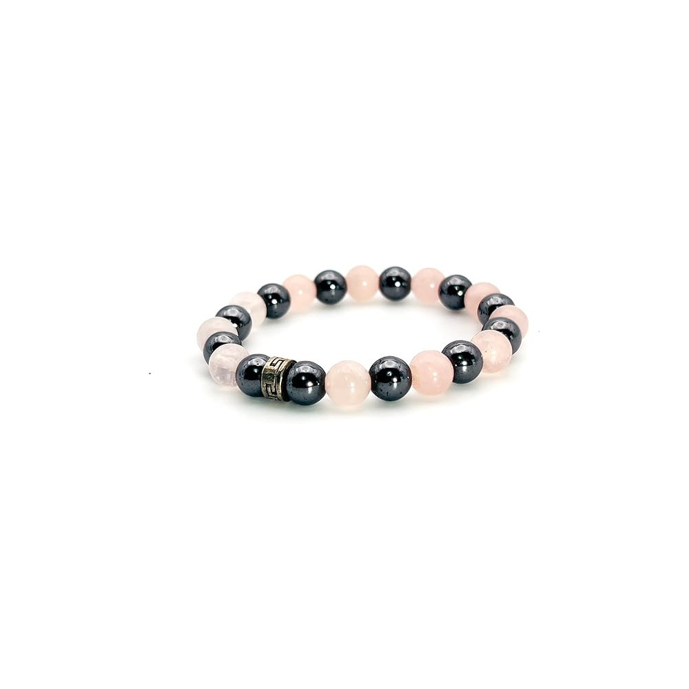 Natural Rose Quartz And Hematite Beads By Mikhail, 8MM, Pink/Black