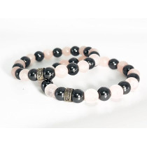 Natural Rose Quartz And Hematite Beads By Mikhail, 8MM, Pink/Black