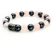 Natural Rose Quartz And Hematite Beads By Mikhail, 8MM, Pink/Black