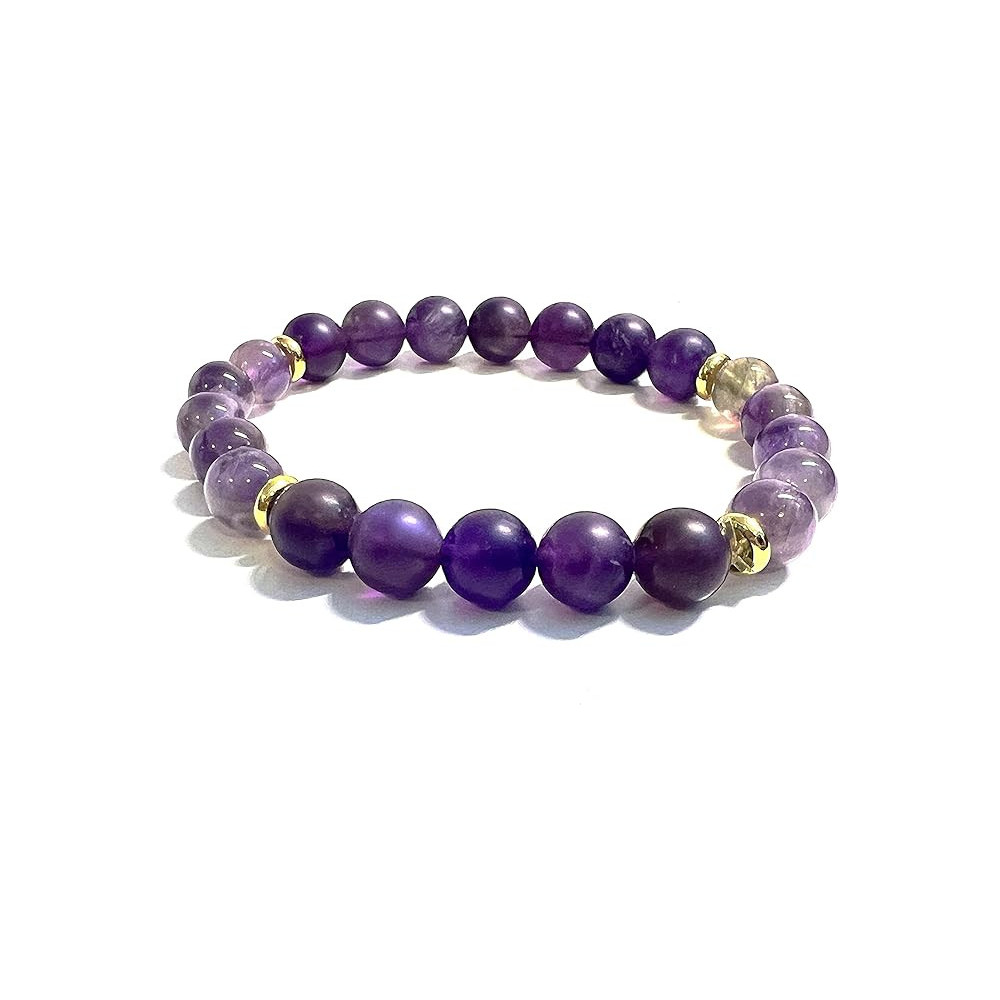 Mikhail Natural Amethyst Gemstone Bracelet By, 8MM Beads, Purple