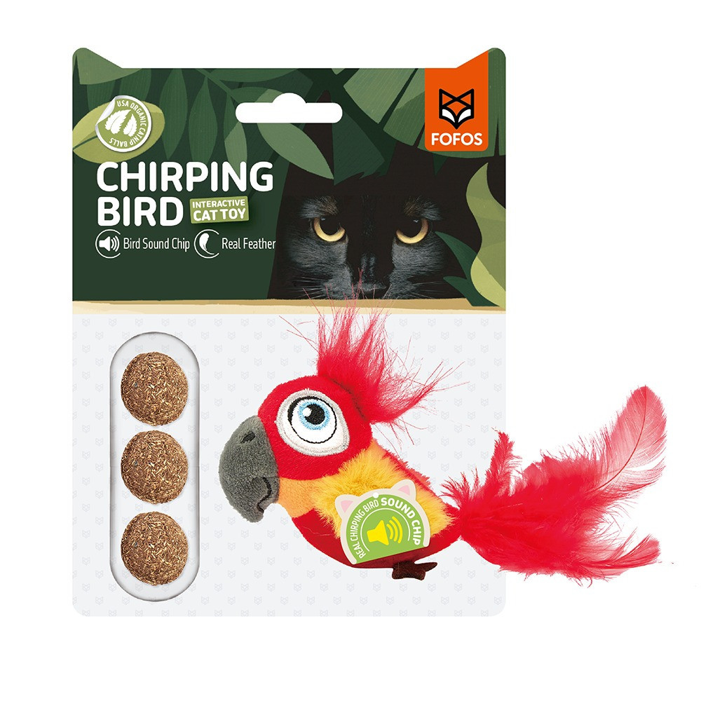 Fofos Sound Chip Parrot With Catnip Balls Toy For Cats
