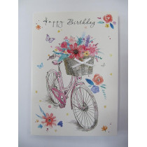 Cherry Orchard Gorgeous Hand Finished Raised Butterfly And Bicycle Birthday Greeting Card, Multicolour