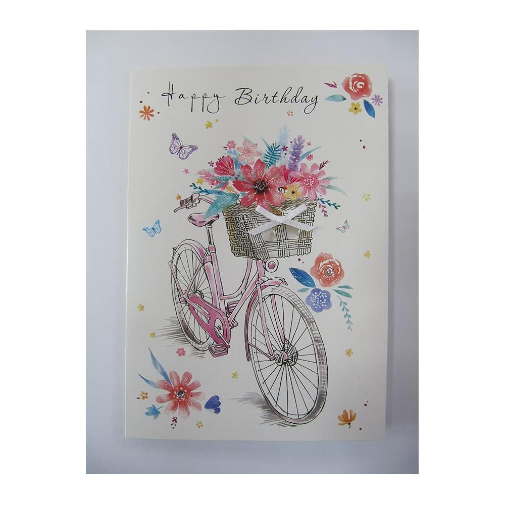 Cherry Orchard Gorgeous Hand Finished Raised Butterfly And Bicycle Birthday Greeting Card, Multicolour
