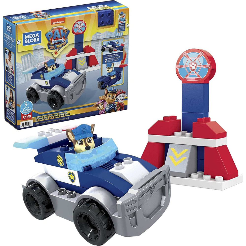 Mega Bloks Paw Patrol Chase's City Police Cruiser With Mini Building Blocks, Building Toys For Kids 3 Years & Older (31 Pieces) Gyj00