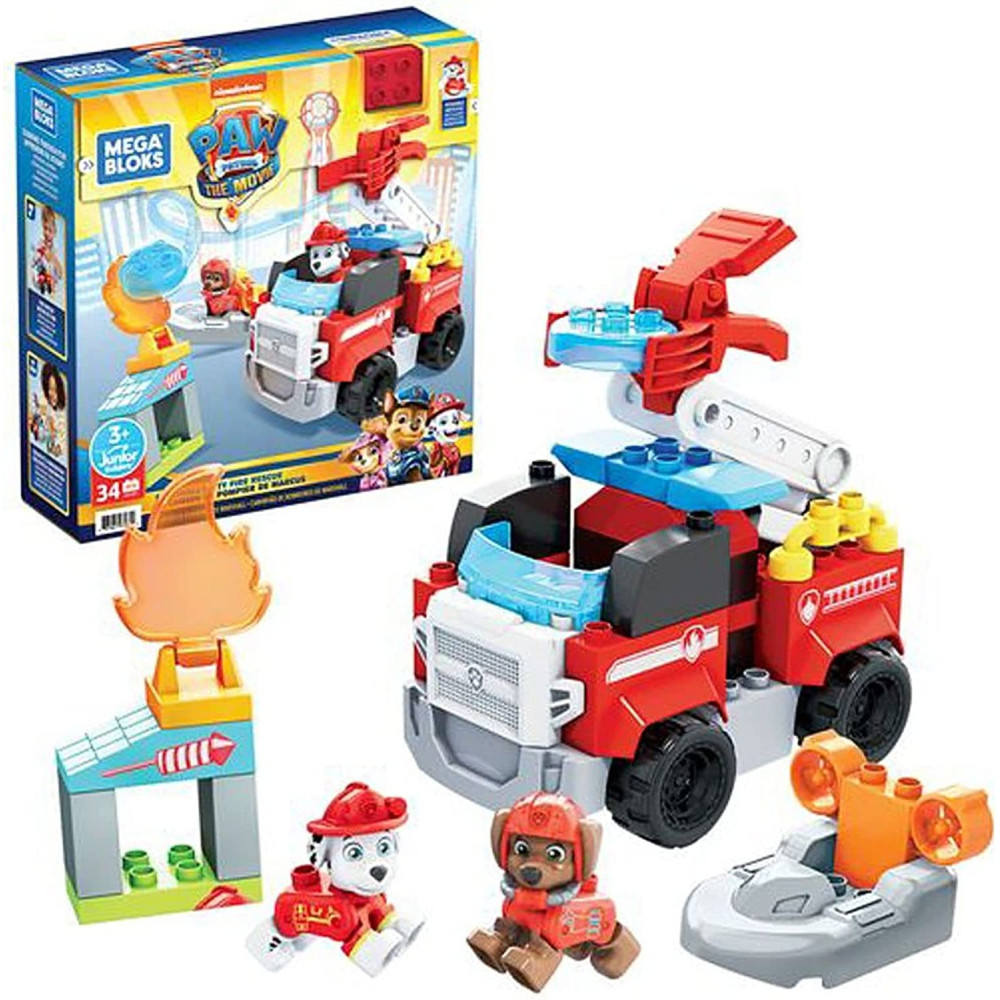 Mega Bloks Paw Patrol Marshall'S City Fire Rescue With Mini Building Blocks, Building Toys For Kids 3 Years & Older (34 Pieces) Gyj01