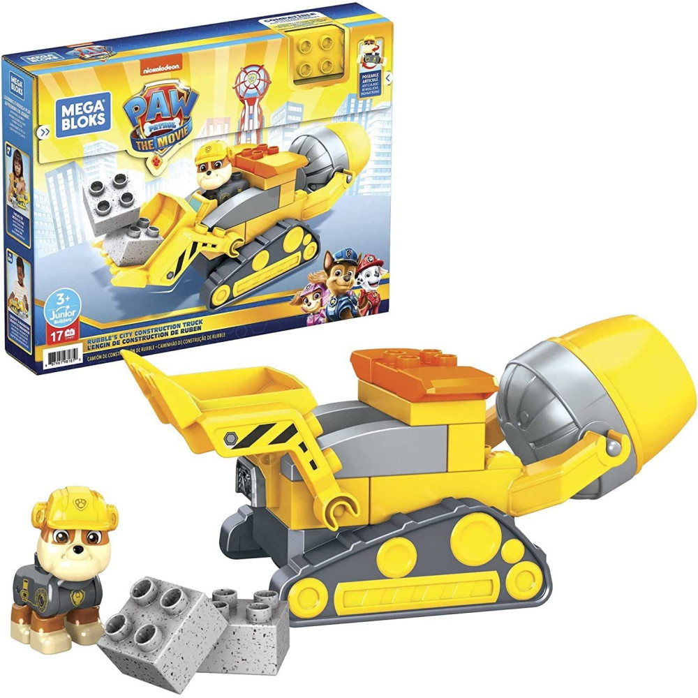 Mega Bloks Paw Patrol Rubble'S City Construction Truck With Mini Building Blocks, Building Toys For Kids 3 Years & Older (17 Pieces) Gyw91