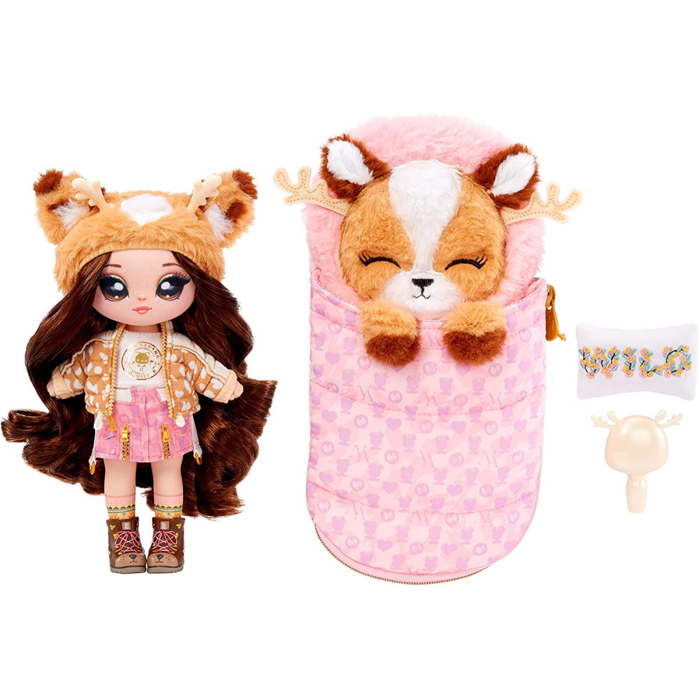 Mga Entertainment Na Na Na Surprise Camping Doll Myra Woods Deer Inspired 7.5" Fashion Doll With Brown Hair And PlUSh Deer Sleeping Bag, 2 In 1 Gift, Toy For Kids Ages 5 6 7 8+ Years, Multicolor