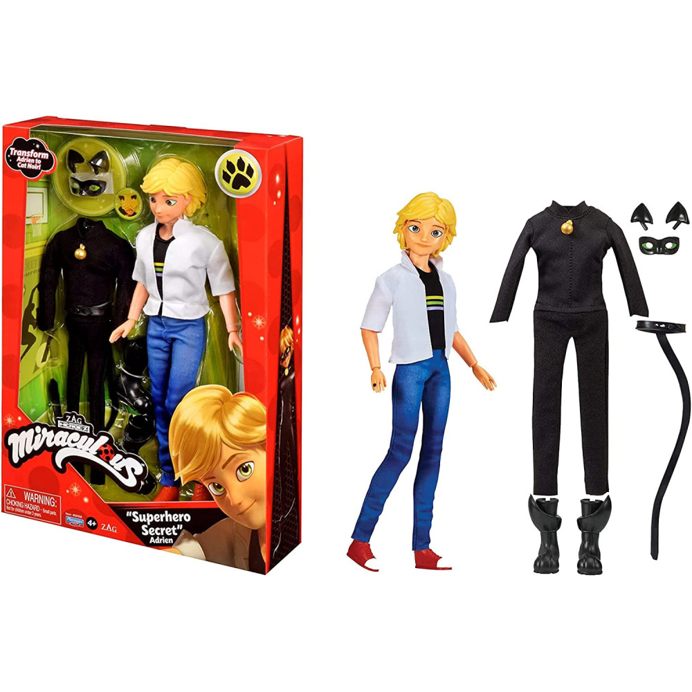 Miraculous: Tales of Ladybug and Cat Noir Adrien to Cat Noir, Secret Superhero Fashion Doll with Accessories 50358