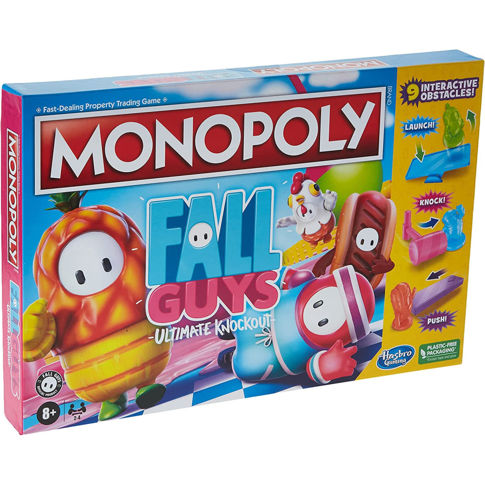 Monopoly Fall Guys Ultimate Knockout Edition Board Game for Players Ages 8 and Up, Dodge Interactive Obstacles, Includes Knockout Die