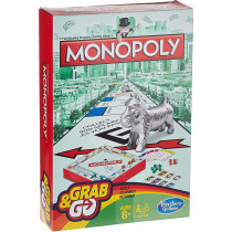 Monopoly Grab and Go Game for Kids Ages 8 and Up, Portable Game for 2-4 Players, Travel Game for Kids