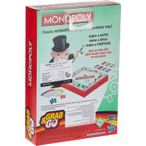 Monopoly Grab and Go Game for Kids Ages 8 and Up, Portable Game for 2-4 Players, Travel Game for Kids
