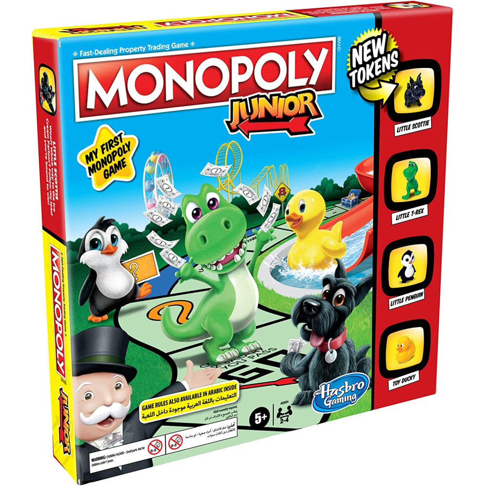 Monopoly Junior Game, Monopoly Board Game for Kids Ages 5 and Up, Family Game for 2-4 Players