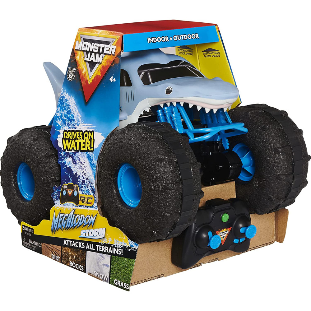 Monster Jam Official Megalodon STORM All-Terrain Remote Control Monster Truck, 1:15 Scale, Grey