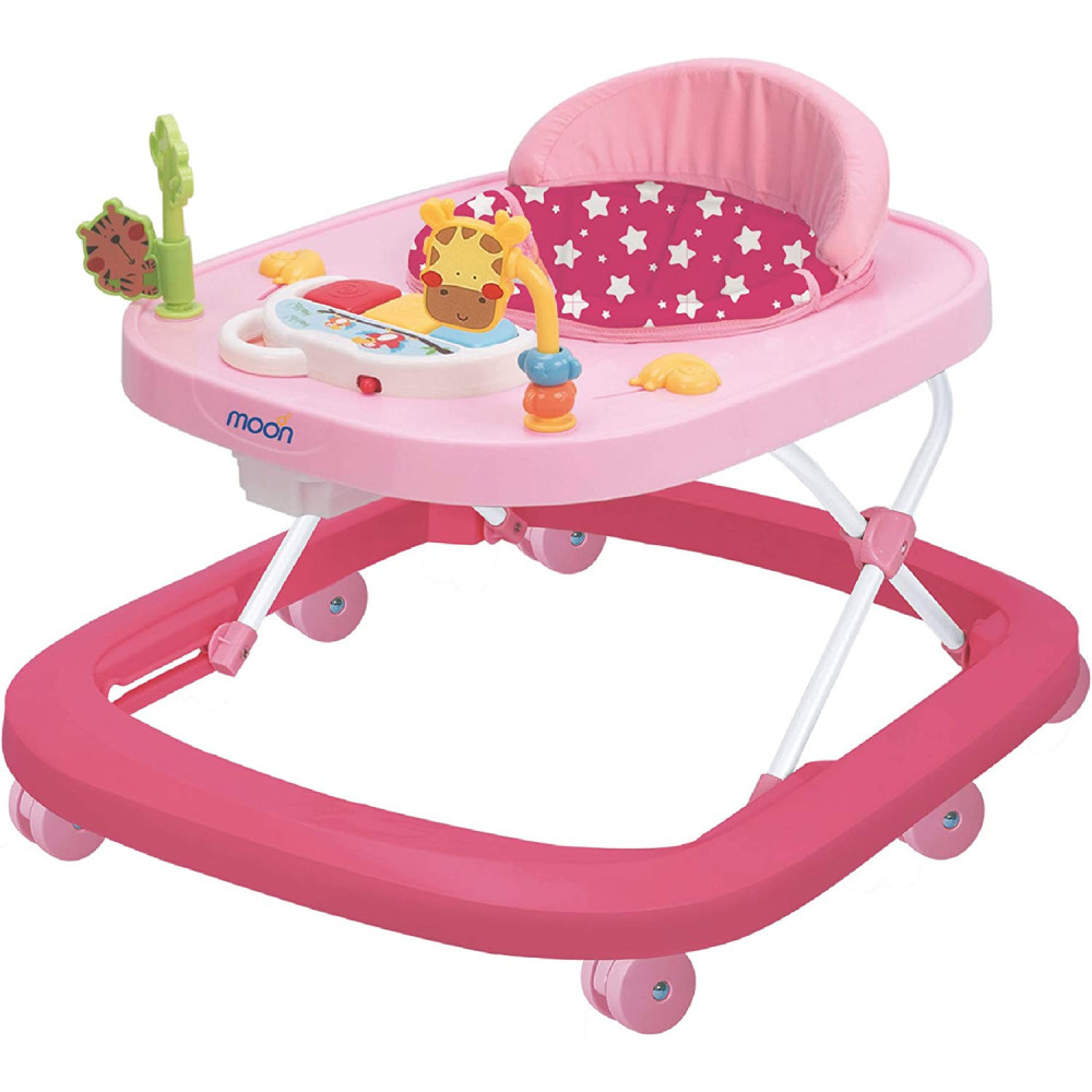 Moon Drive Height Adjustable Baby/Child Walker With Music And Toys Play Tray-(From 6 Months To 18 Months)- Pink Forest