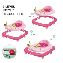 Moon Drive Height Adjustable Baby/Child Walker With Music And Toys Play Tray-(From 6 Months To 18 Months)- Pink Forest