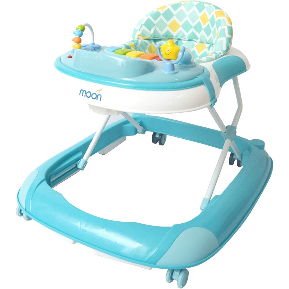 Moon Muv Height Adjustable Baby/Child Walker With Music And Toys Play Tray-(From 6 Months To 18 Months)- Blue Dino