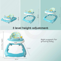 Moon Muv Height Adjustable Baby/Child Walker With Music And Toys Play Tray-(From 6 Months To 18 Months)- Blue Dino