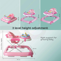Moon Muv Height Adjustable Baby/Child Walker With Music And Toys Play Tray-(From 6 Months To 18 Months)- Pink Sea