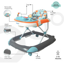 Moon PACE Height adjustable Baby/Child Walker with music and toys Play tray-(from 6 months to 18 months)-Grey