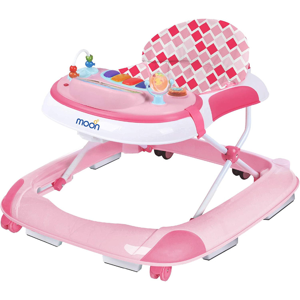 Moon PACE Height adjustable Baby/Child Walker with music and toys Play tray-(from 6 months to 18 months)-Pink