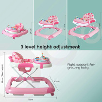 Moon PACE Height adjustable Baby/Child Walker with music and toys Play tray-(from 6 months to 18 months)-Pink