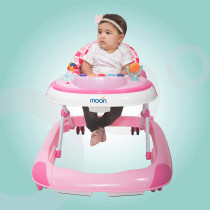 Moon PACE Height adjustable Baby/Child Walker with music and toys Play tray-(from 6 months to 18 months)-Pink