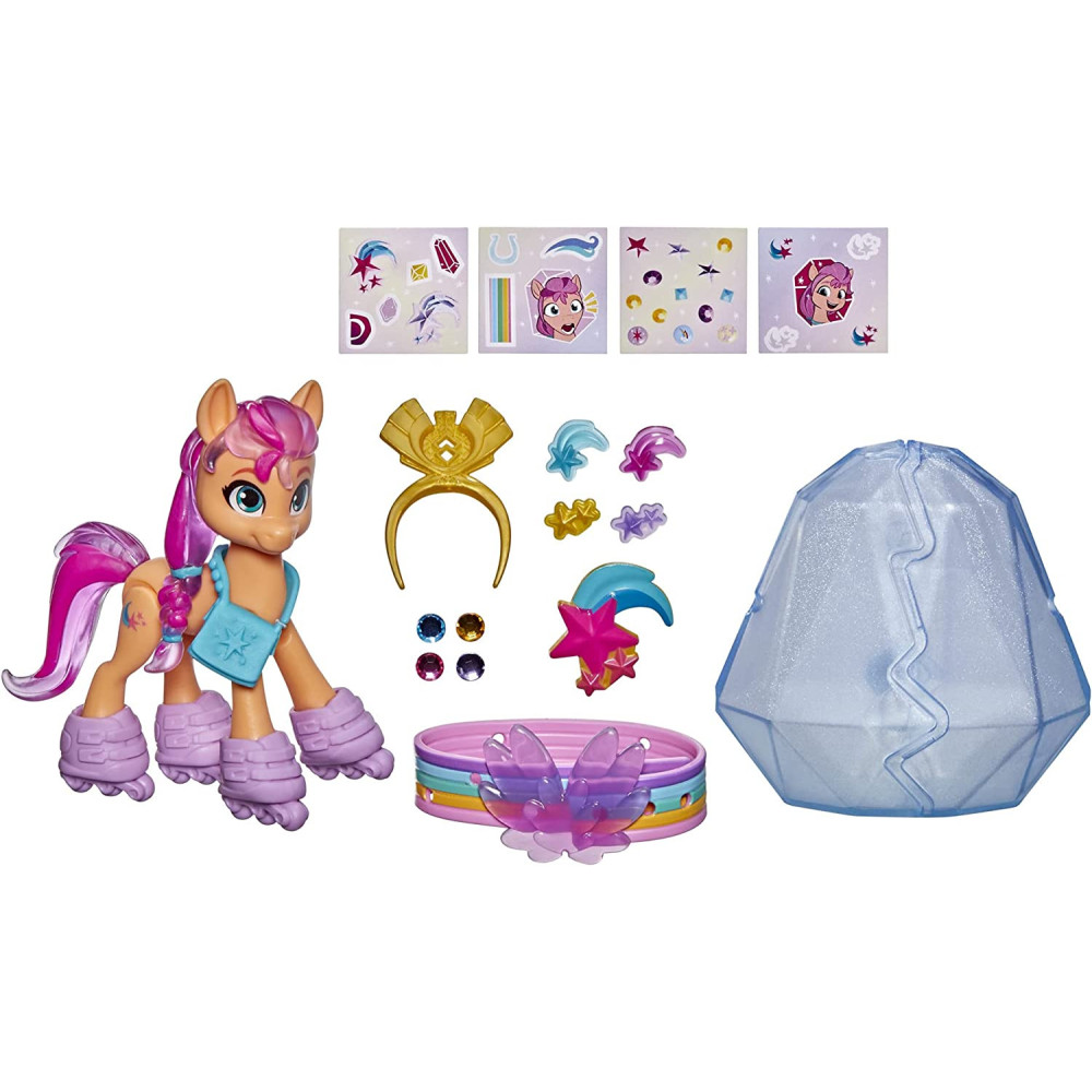 My Little Pony: A New Generation Movie.Crystal Adventure Sunny.Starscout. 3 Inch Orange Pony Toy, Surprise Accessories, Bracelet, Multicolour, F2454, Crystal Adventure Ponies Sunny