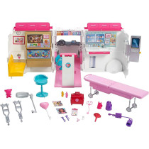 Barbie Care Clinic Vehicle Playset, Ambulance With RollingWheels Transforms Into A Hospital Playset With Lights And Sounds, 20+ Accessories, For 3 To 7 Year Olds Frm19