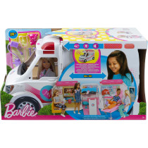 Barbie Care Clinic Vehicle Playset, Ambulance With RollingWheels Transforms Into A Hospital Playset With Lights And Sounds, 20+ Accessories, For 3 To 7 Year Olds Frm19