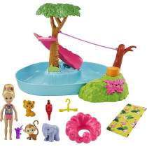 Barbie and Chelsea The Lost Birthday Splashtastic Pool Surprise Playset with Chelsea Doll (6-in), 3 Baby Animals, Slide, Zipline & Accessories, Gift for 3 to 7 Year Olds GTM85