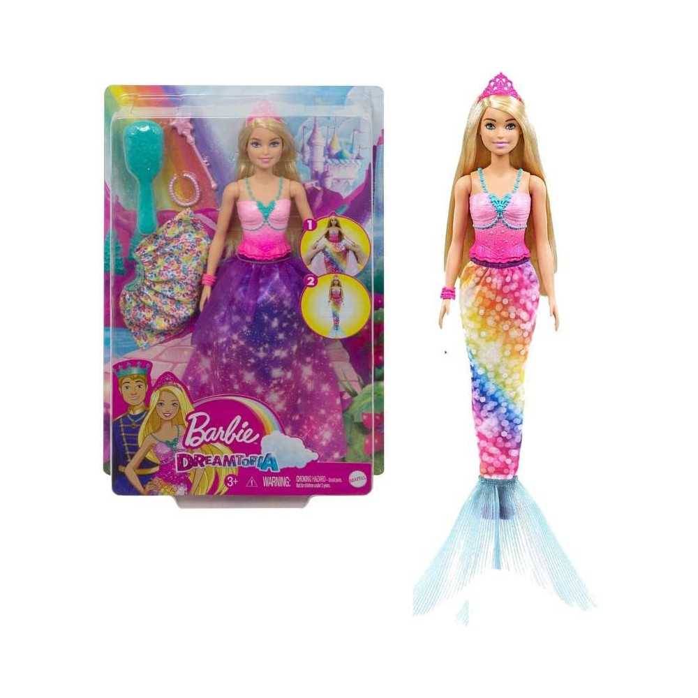 Barbie Dreamtopia 2-In-1 Princess To Mermaid Fashion Transformation Doll (Blonde, 11.5-In) With Accessories, For 3 To 7 Year Olds Gtf92