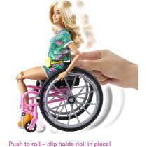 Barbie Fashionistas Doll 165, with Wheelchair & Long Blonde Hair Wearing Tropical Romper, Orange Shoes & Lemon Fanny Pack, Toy for Kids 3 to 8 Years Old GRB93