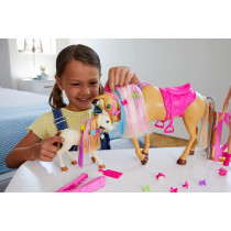 Barbie Groom 'n Care Horses Playset with Barbie Doll Blonde 11.5 in, 2 Horses & 20+ Grooming and Hairstyling Accessories, Gift for 3 to 7 Year Olds GXV77, Multi colour