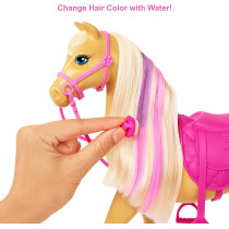 Barbie Groom 'n Care Horses Playset with Barbie Doll Blonde 11.5 in, 2 Horses & 20+ Grooming and Hairstyling Accessories, Gift for 3 to 7 Year Olds GXV77, Multi colour
