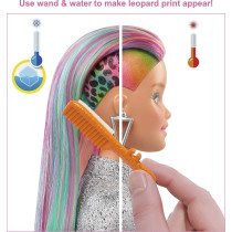 Barbie Leopard Rainbow Hair Doll Blonde With Color Change Hair Feature, 16 Hair & Fashion Play Accessories For Kids 3 To 7 Years Old Grn81, Multi Colour