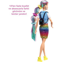 Barbie Leopard Rainbow Hair Doll Blonde With Color Change Hair Feature, 16 Hair & Fashion Play Accessories For Kids 3 To 7 Years Old Grn81, Multi Colour