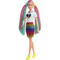 Barbie Leopard Rainbow Hair Doll Blonde With Color Change Hair Feature, 16 Hair & Fashion Play Accessories For Kids 3 To 7 Years Old Grn81, Multi Colour
