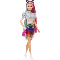 Barbie Leopard Rainbow Hair Doll Blonde With Color Change Hair Feature, 16 Hair & Fashion Play Accessories For Kids 3 To 7 Years Old Grn81, Multi Colour
