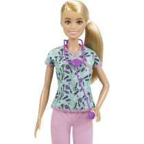 Barbie Nurse Blonde Doll (12-in/30.40-cm) with Scrubs Featuring a Medical Tool Print Top & Pink Pants, White Shoes & StethoscopeAccessory, Great Gift for Ages 3 Years Old & Up GTW39