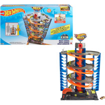 Hot Wheels City Mega Garage Playset with Corkscrew Elevator & Storage for 60+ Cars, Includes 1 1:64 Scale Vehicle, 4 Years Old & Up GTT95, Multi colour