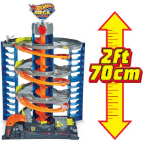 Hot Wheels City Mega Garage Playset with Corkscrew Elevator & Storage for 60+ Cars, Includes 1 1:64 Scale Vehicle, 4 Years Old & Up GTT95, Multi colour