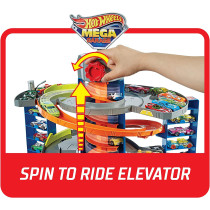 Hot Wheels City Mega Garage Playset with Corkscrew Elevator & Storage for 60+ Cars, Includes 1 1:64 Scale Vehicle, 4 Years Old & Up GTT95, Multi colour