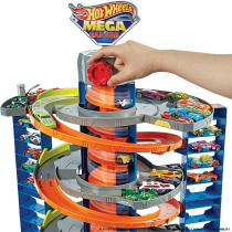 Hot Wheels City Mega Garage Playset with Corkscrew Elevator & Storage for 60+ Cars, Includes 1 1:64 Scale Vehicle, 4 Years Old & Up GTT95, Multi colour